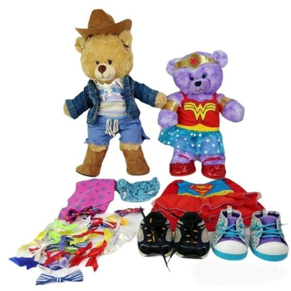 Build A Bear Bundle 2 Bears Plus Shoes, Outfits And Accessories - Picture 1 of 9